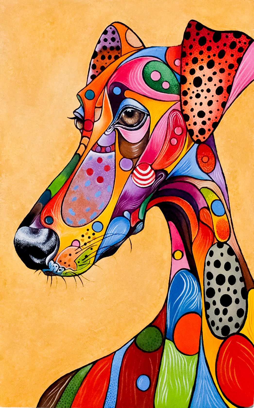Polka Dot Dog – II | Colorful Abstract Dog Wall Art | Areeti Studio