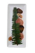 Decorative acrylic plate artwork featuring a detailed green fern surrounded by autumn leaves and botanical elements in earthy tones.