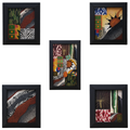 Crossroads abstract acrylic painting featuring layered geometric patterns in a set of 5