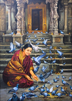 Feeding the Flock | Spiritual Temple Courtyard Oil Painting