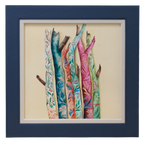 Original acrylic botanical painting featuring colourful branches decorated with intricate leaves and floral patterns, inspired by the natural beauty of the forest.