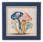 Original acrylic botanical painting featuring intricately detailed colourful mushrooms inspired by the natural beauty of the forest floor.