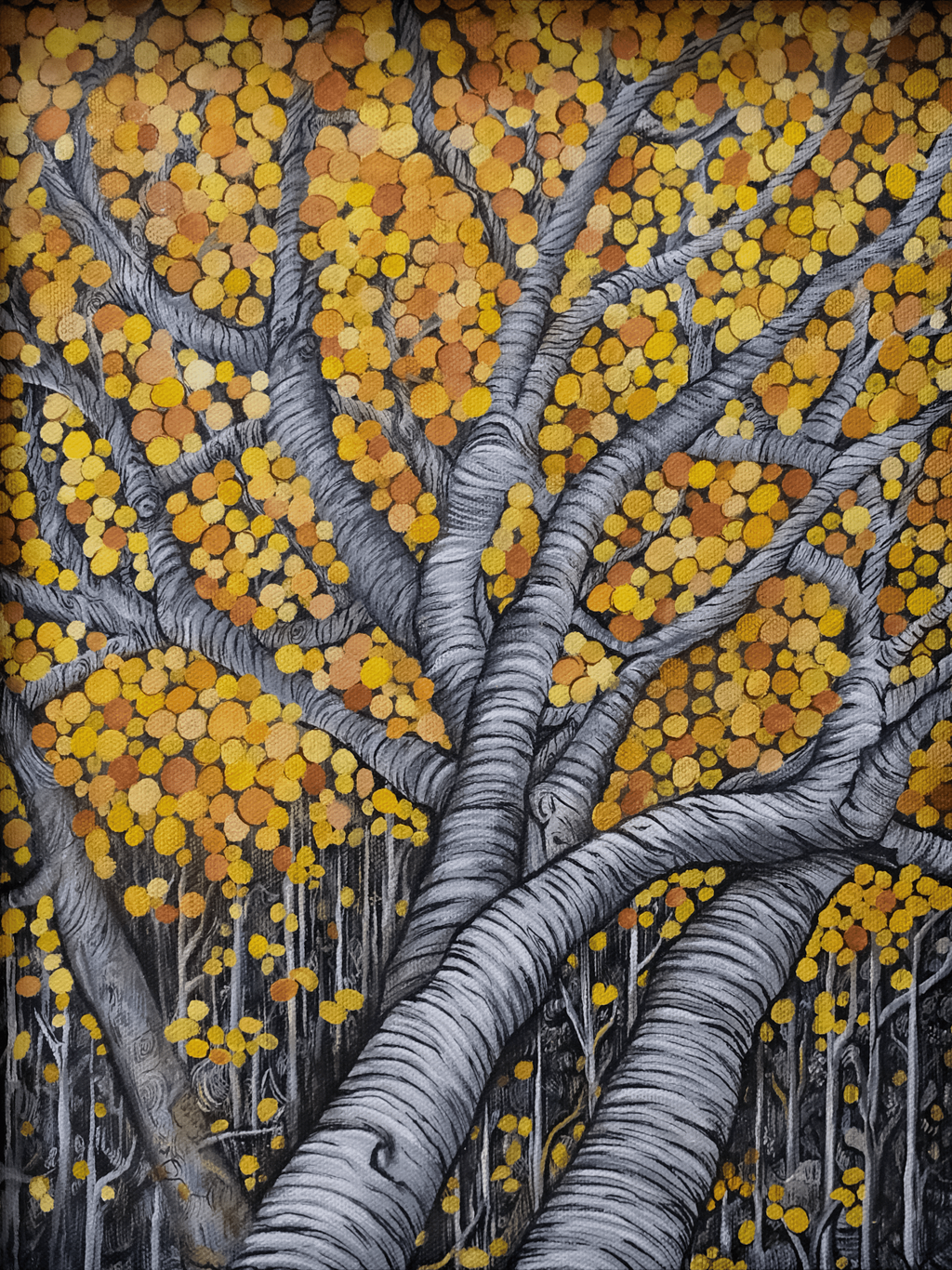 Intertwined | Golden Tree Abstract Acrylic Painting