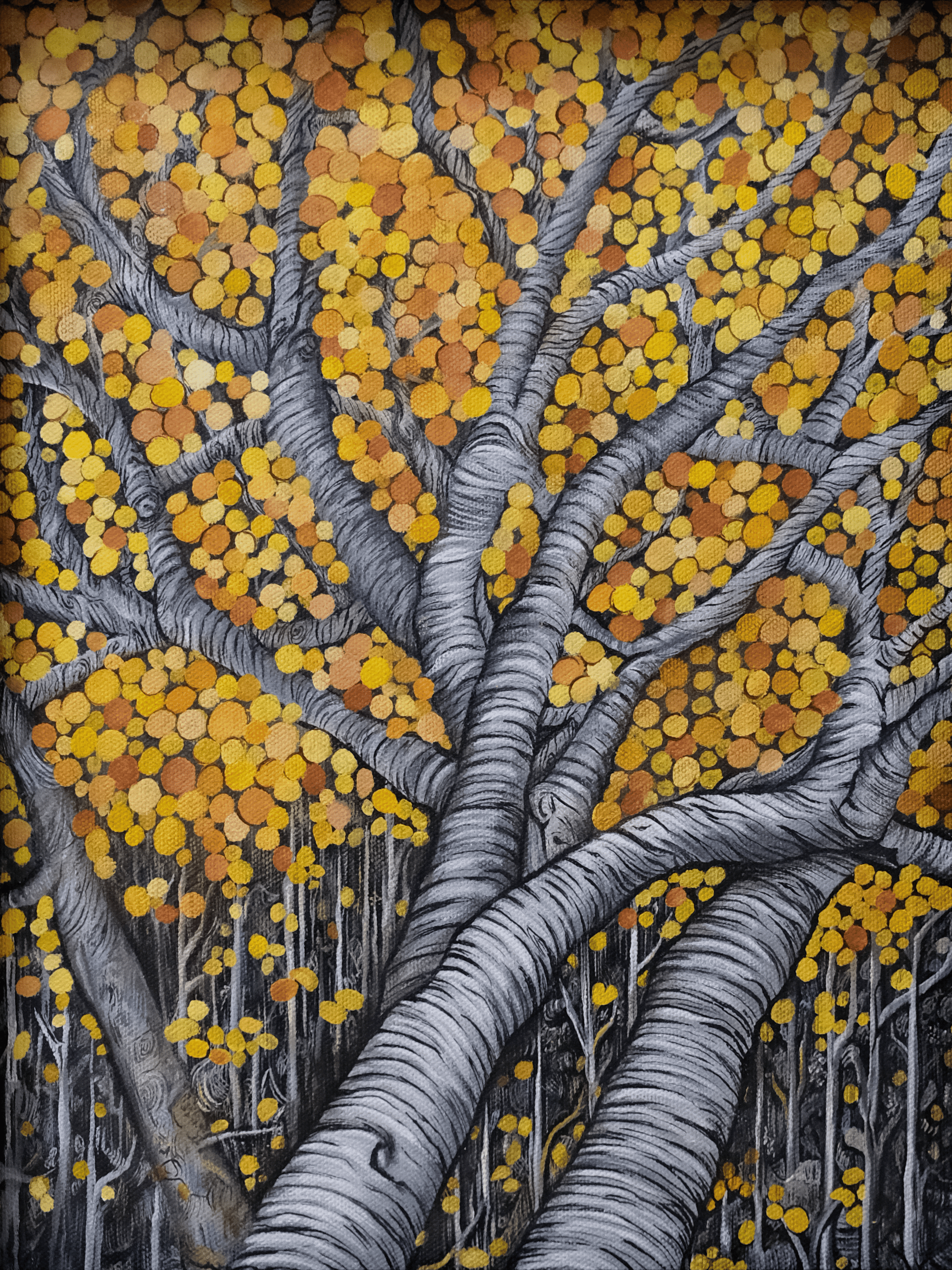 Intertwined | Golden Tree Abstract Acrylic Painting