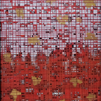Mesh | Layered Red Grid Mixed Media Artwork