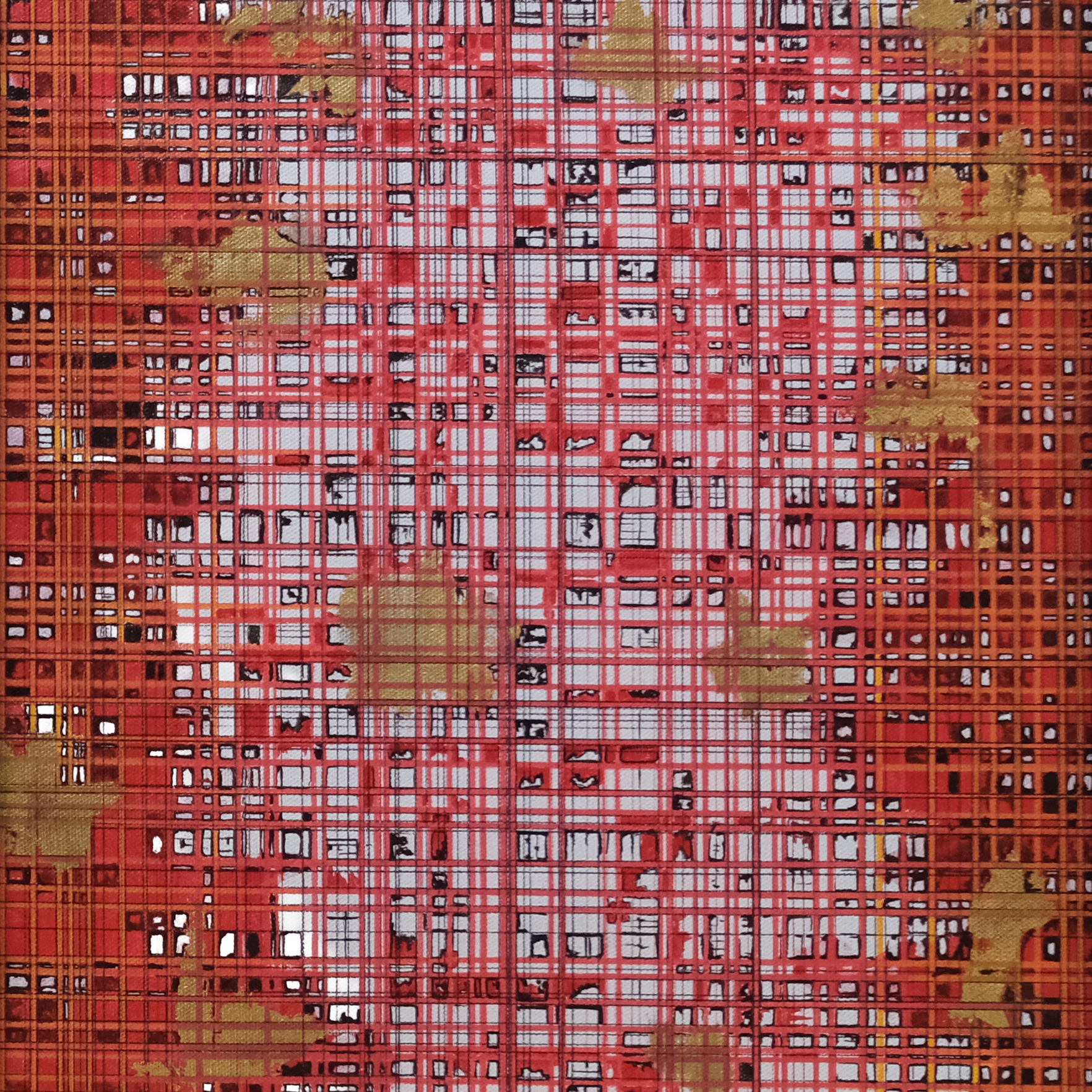 Mesh | Abstract Red Grid Mixed Media Artwork